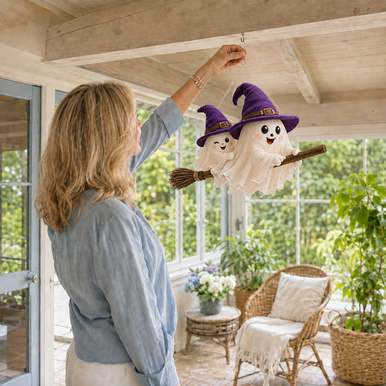 Moonlight Mischief Lighted Ghost Broom Hanger