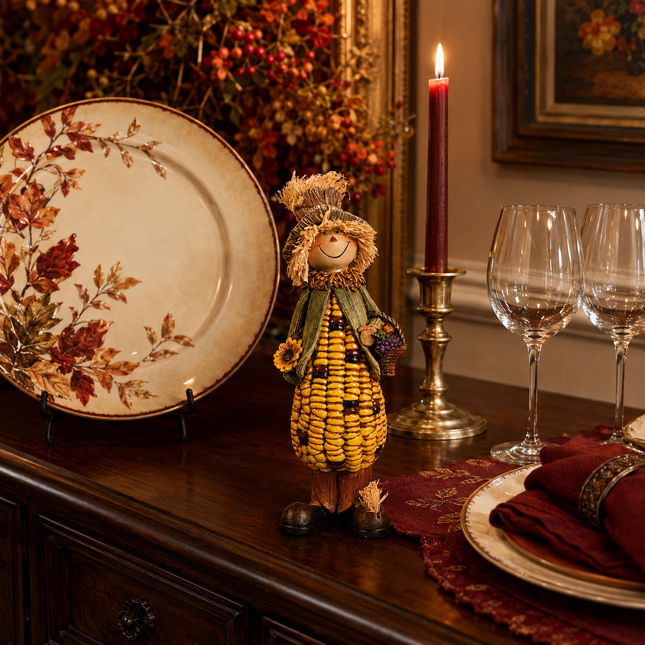 Happy Harvest Corn Scarecrow Figurine