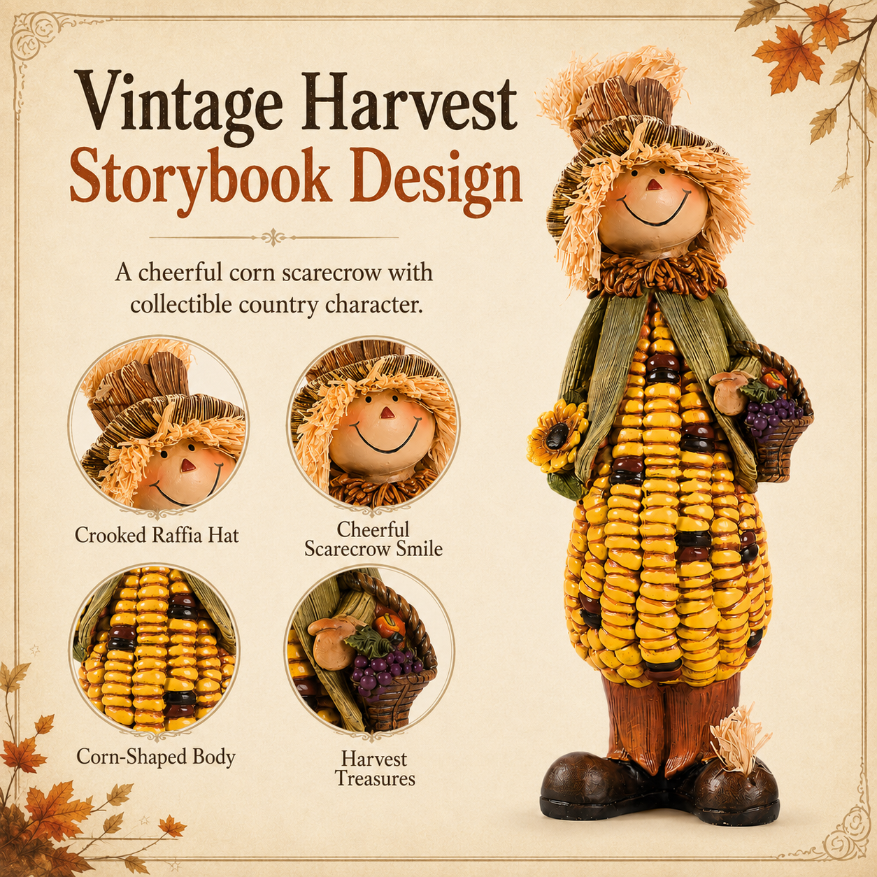 Happy Harvest Corn Scarecrow Figurine