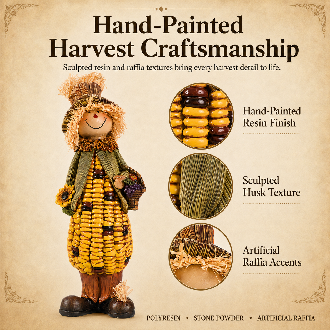 Happy Harvest Corn Scarecrow Figurine