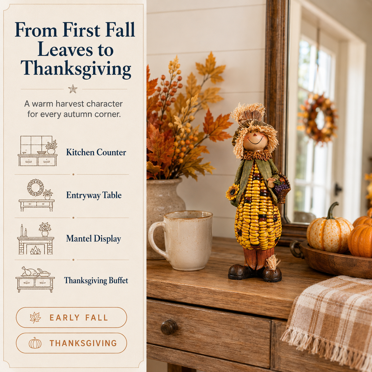 Happy Harvest Corn Scarecrow Figurine