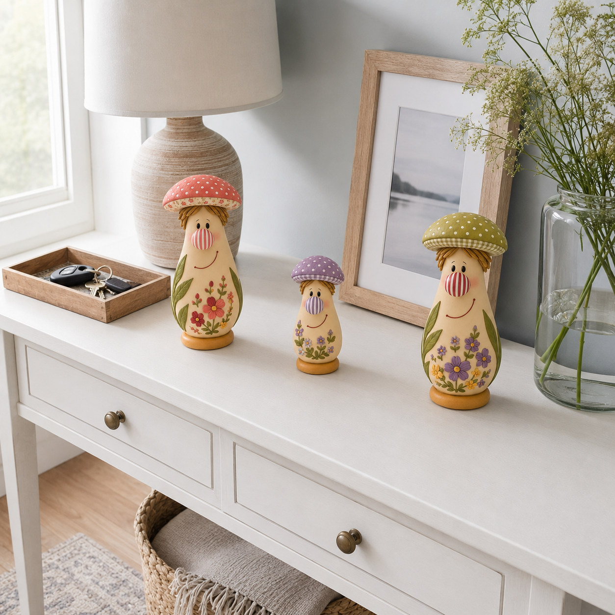 3Pcs  Cottage Bloom Mushroom Family Figurines 