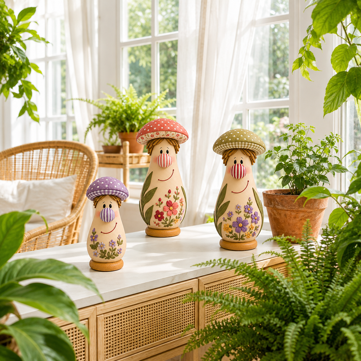 3Pcs  Cottage Bloom Mushroom Family Figurines 
