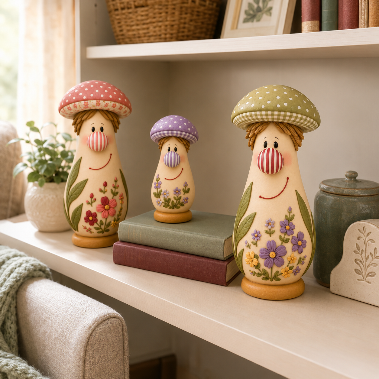 3Pcs  Cottage Bloom Mushroom Family Figurines 