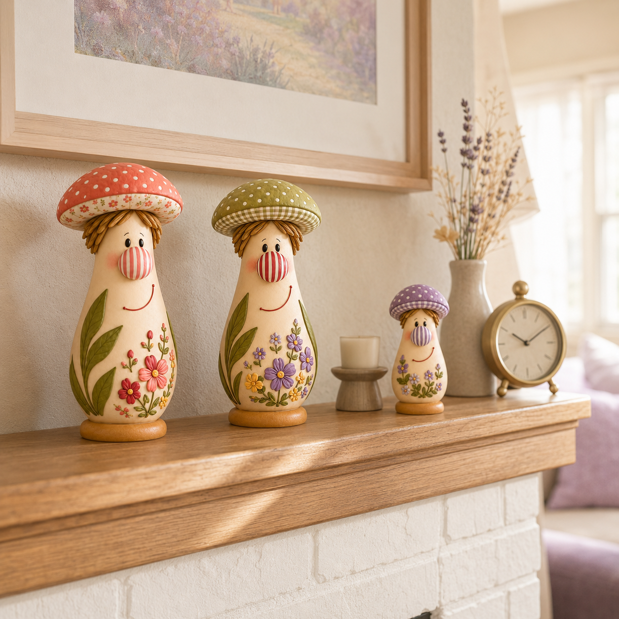 3Pcs  Cottage Bloom Mushroom Family Figurines 