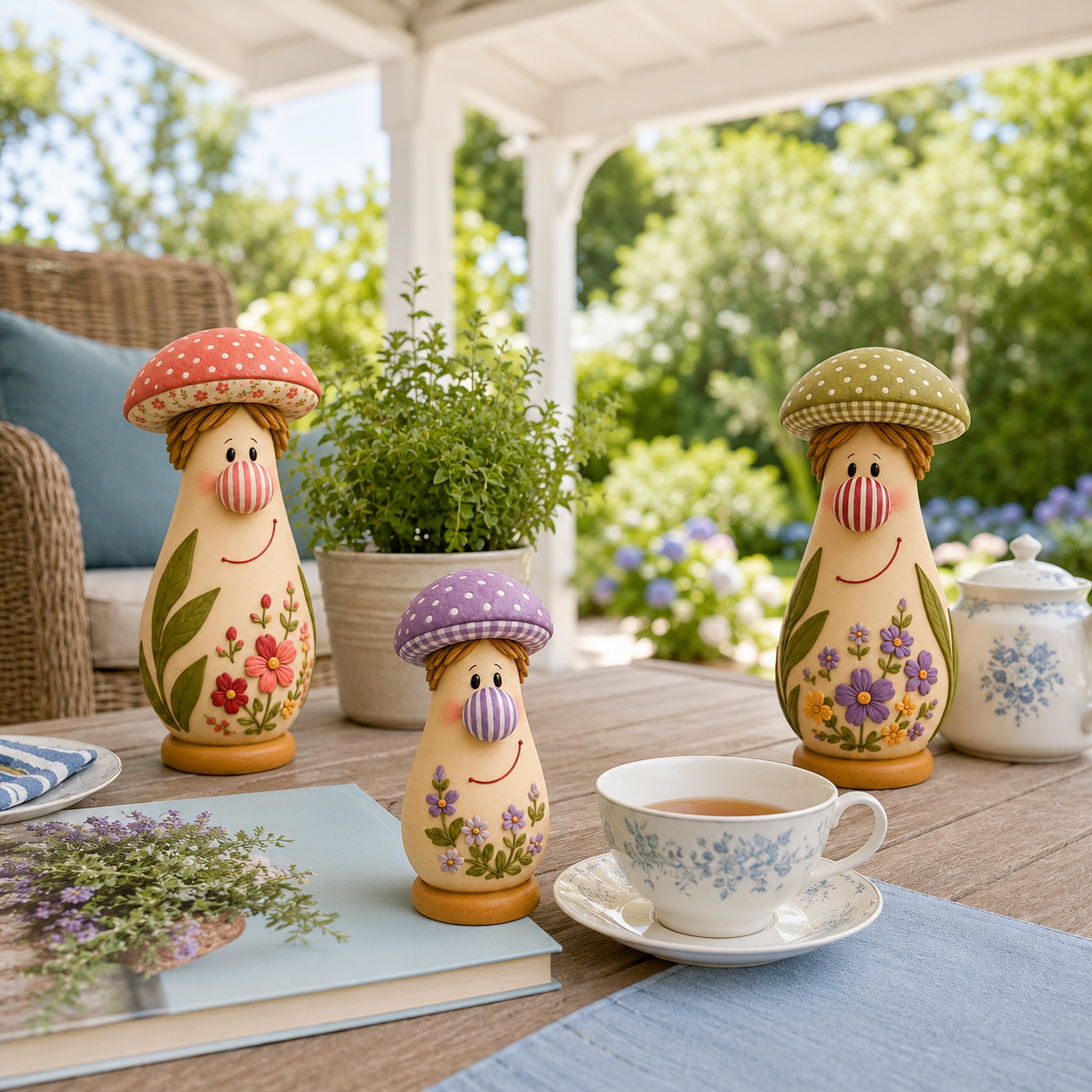 3Pcs  Cottage Bloom Mushroom Family Figurines 