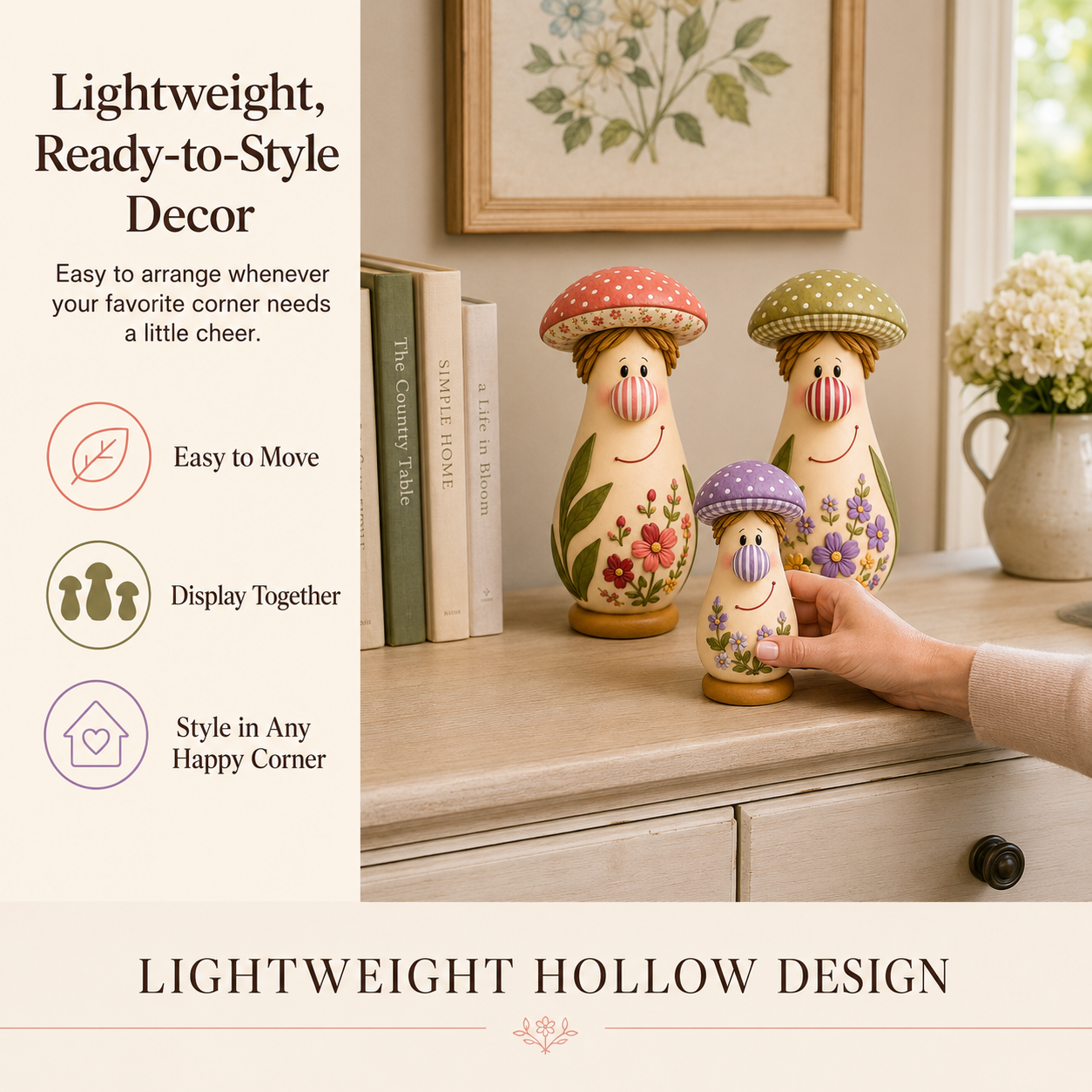3Pcs  Cottage Bloom Mushroom Family Figurines 