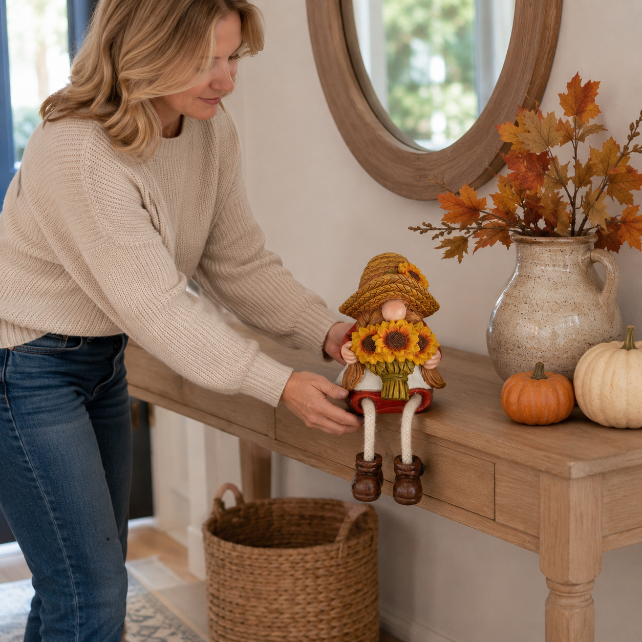 Fall Harvest Gnome Shelf Sitter with Dangling Legs