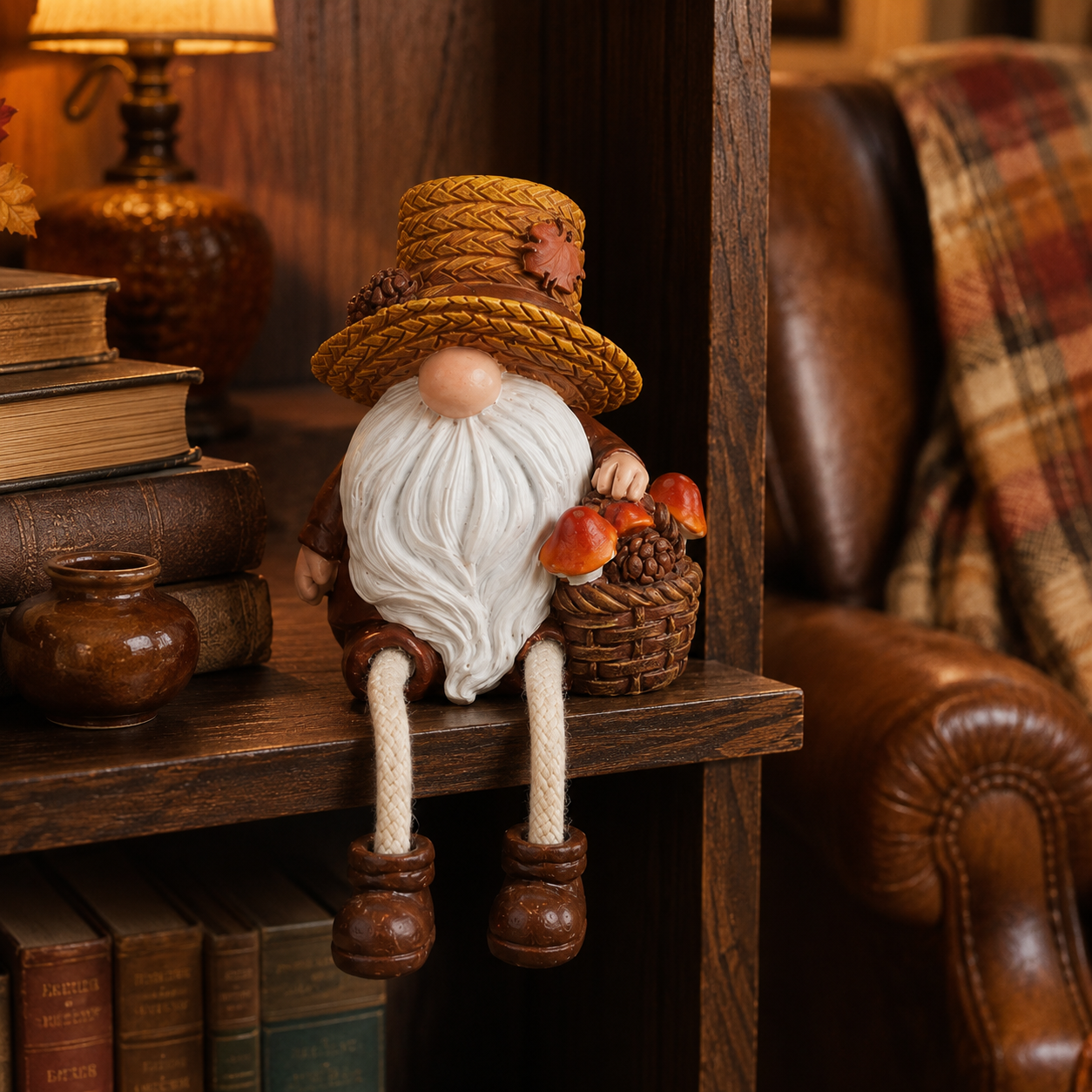 Fall Harvest Gnome Shelf Sitter with Dangling Legs