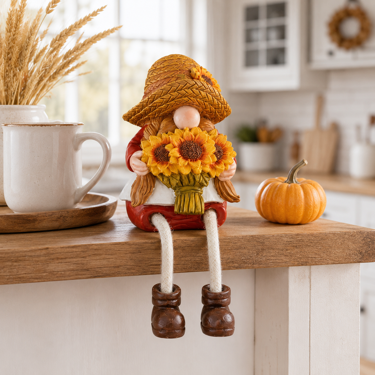 Fall Harvest Gnome Shelf Sitter with Dangling Legs