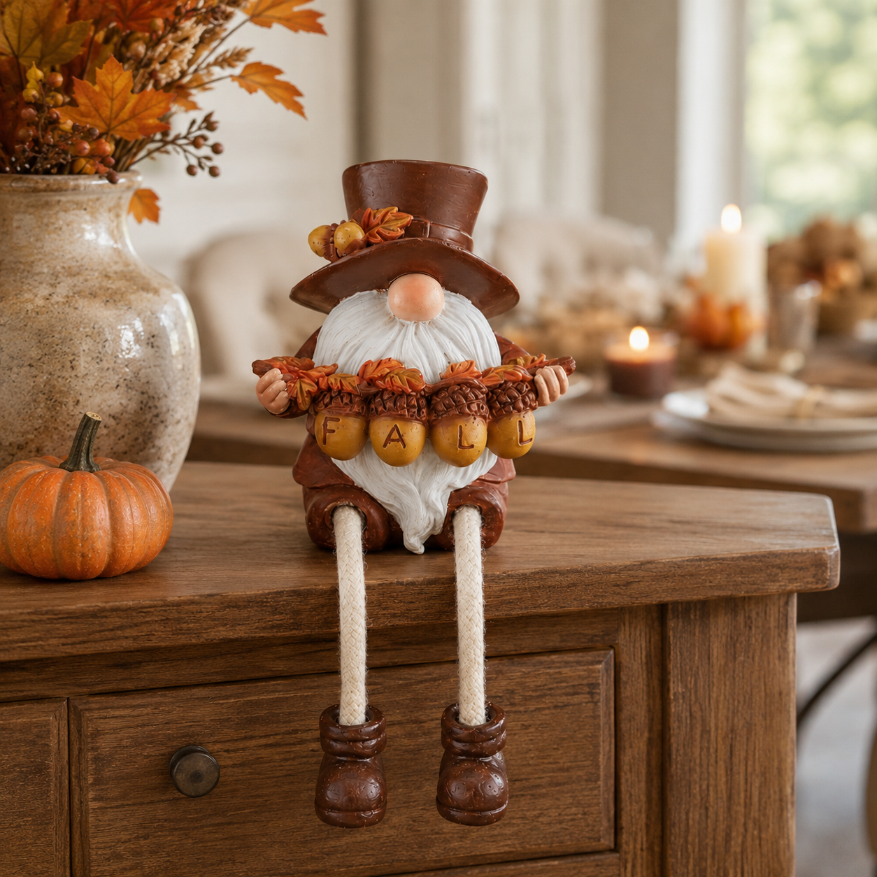 Fall Harvest Gnome Shelf Sitter with Dangling Legs