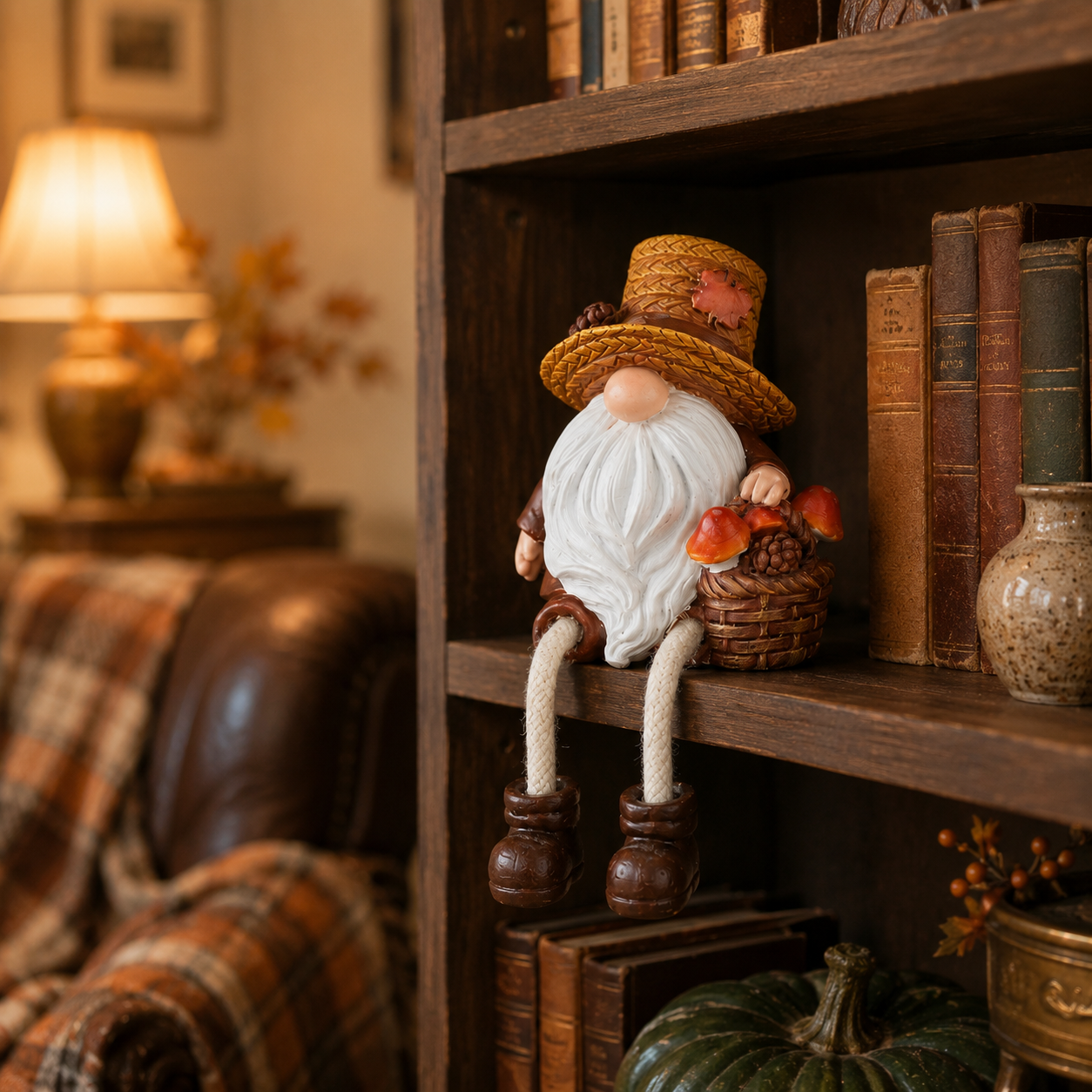 Fall Harvest Gnome Shelf Sitter with Dangling Legs