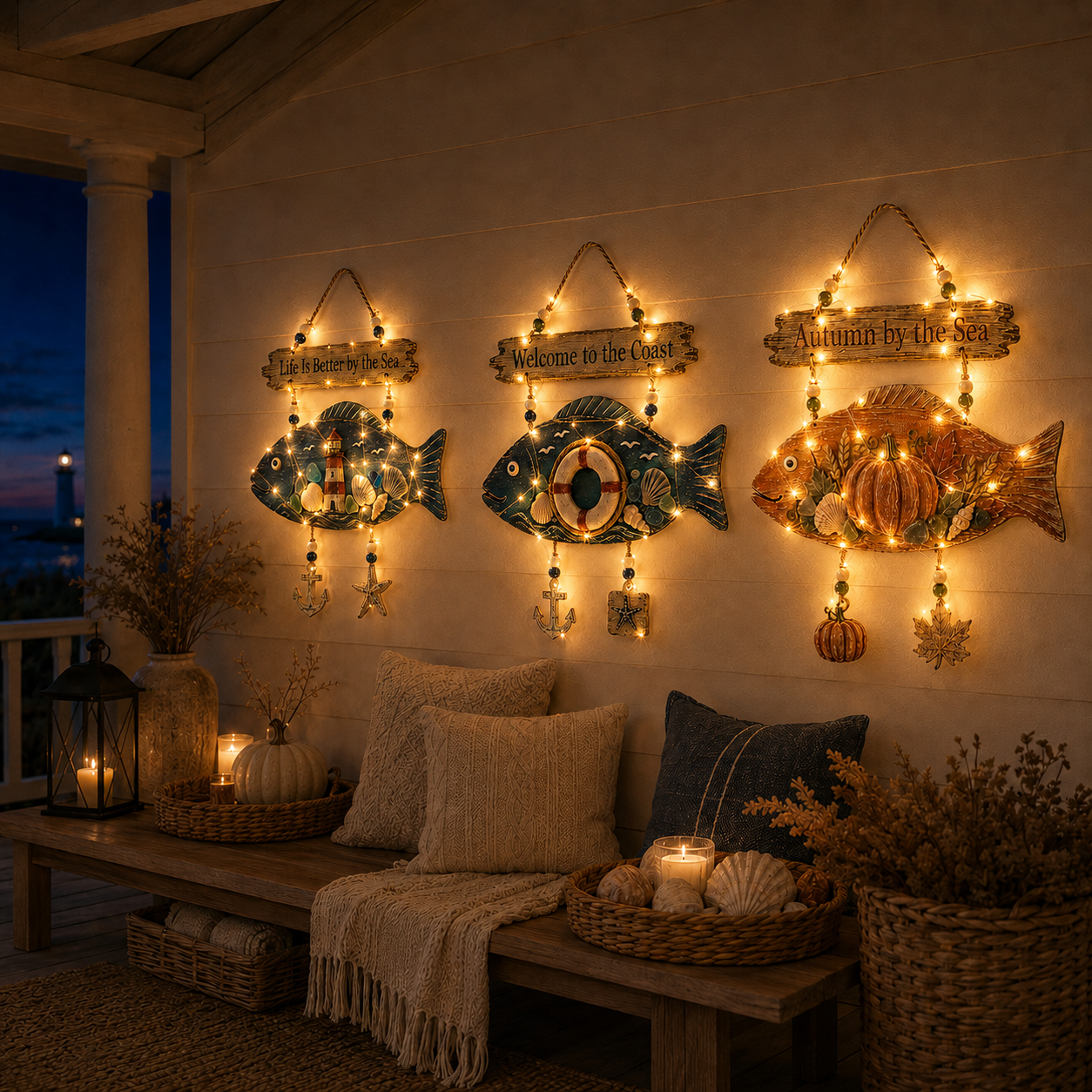 Lighted Coastal Fish Hanging Decor