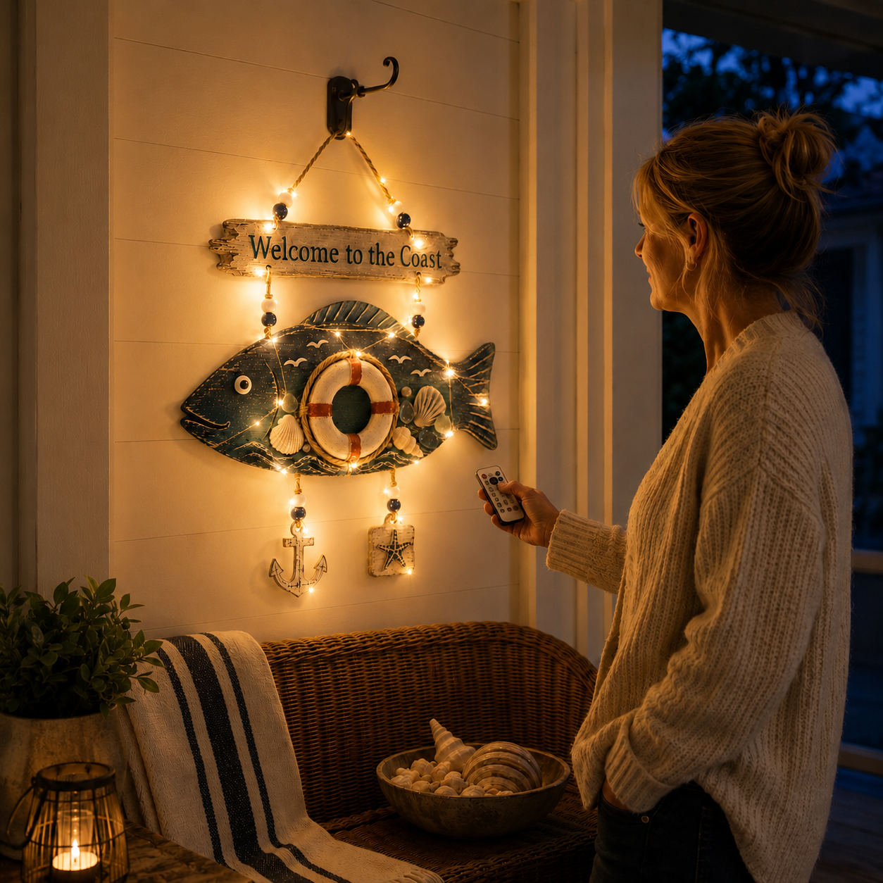 Lighted Coastal Fish Hanging Decor