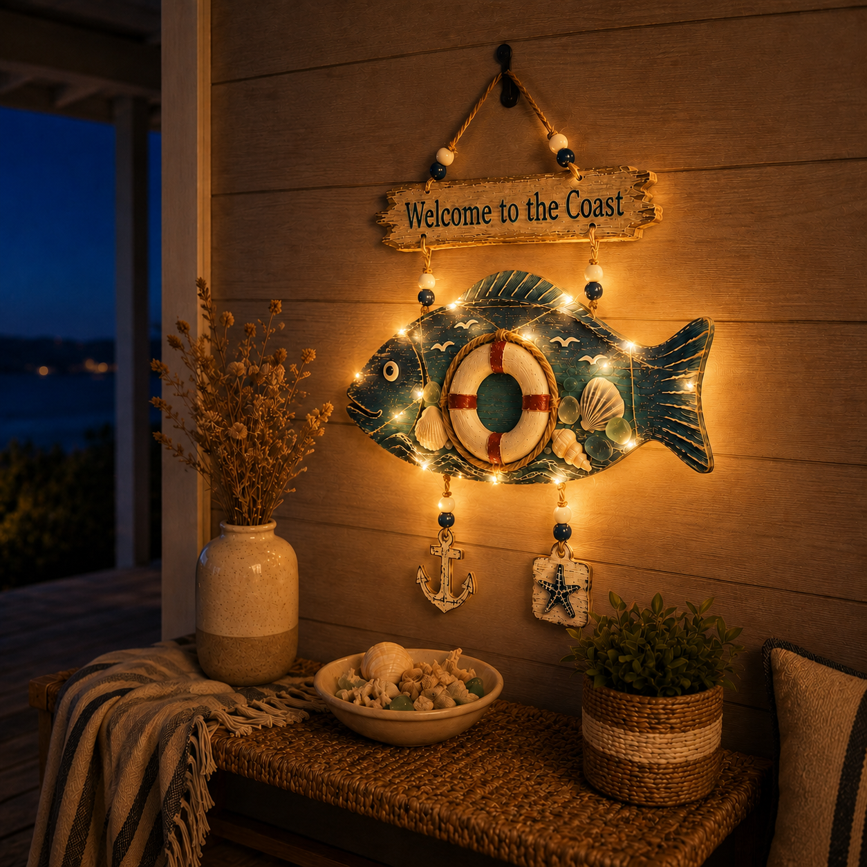 Lighted Coastal Fish Hanging Decor