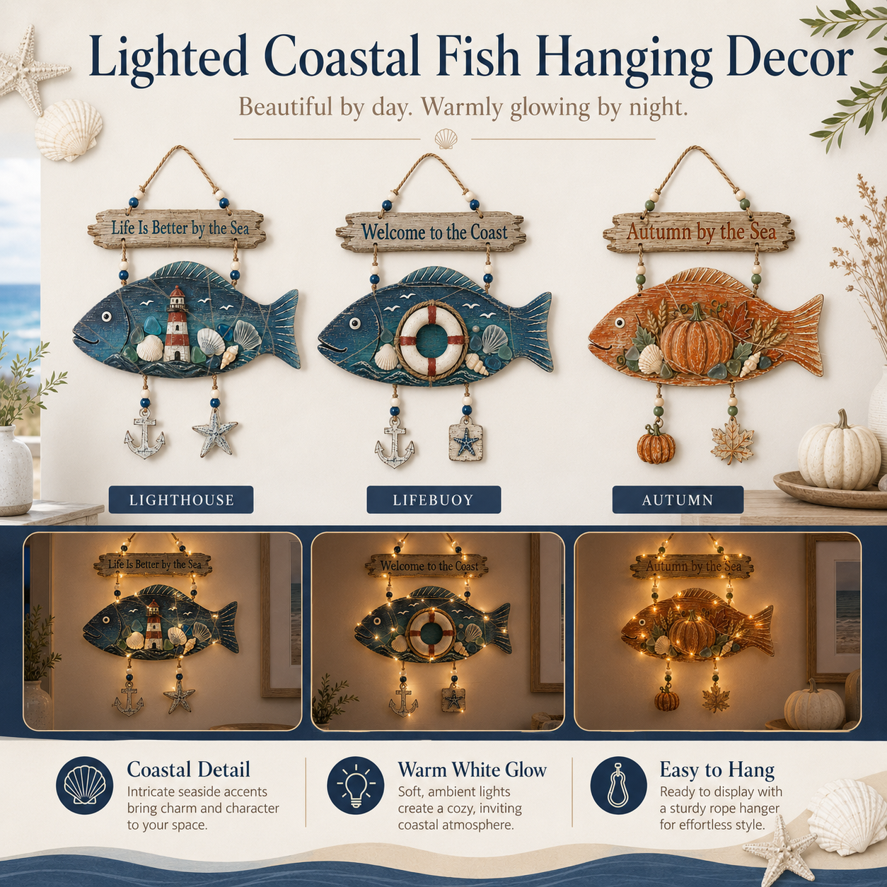 Lighted Coastal Fish Hanging Decor