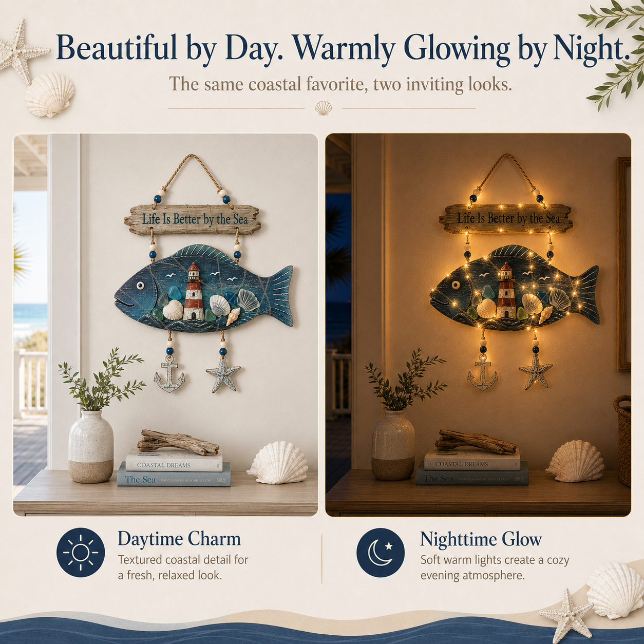 Lighted Coastal Fish Hanging Decor