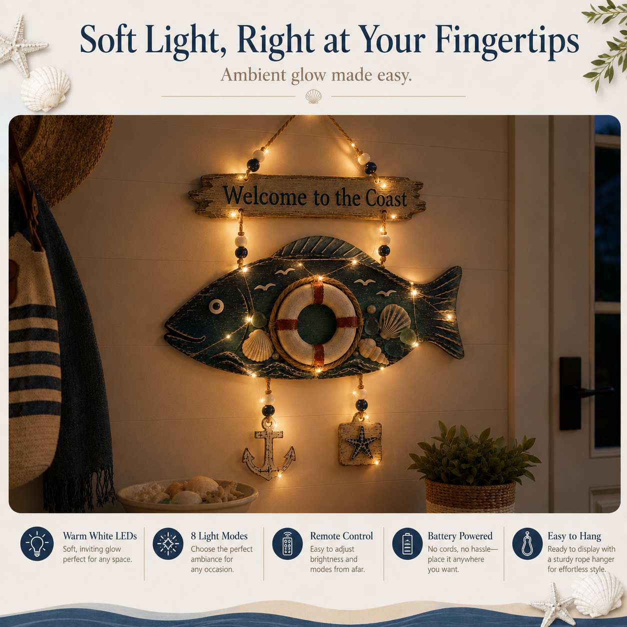 Lighted Coastal Fish Hanging Decor