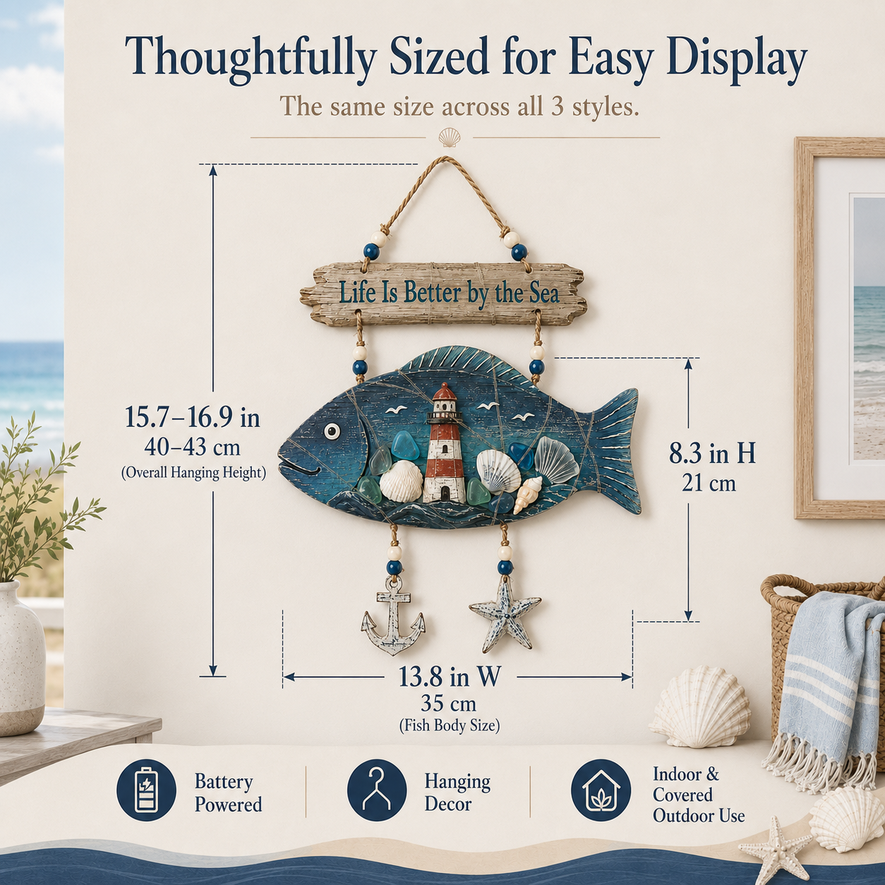 Lighted Coastal Fish Hanging Decor