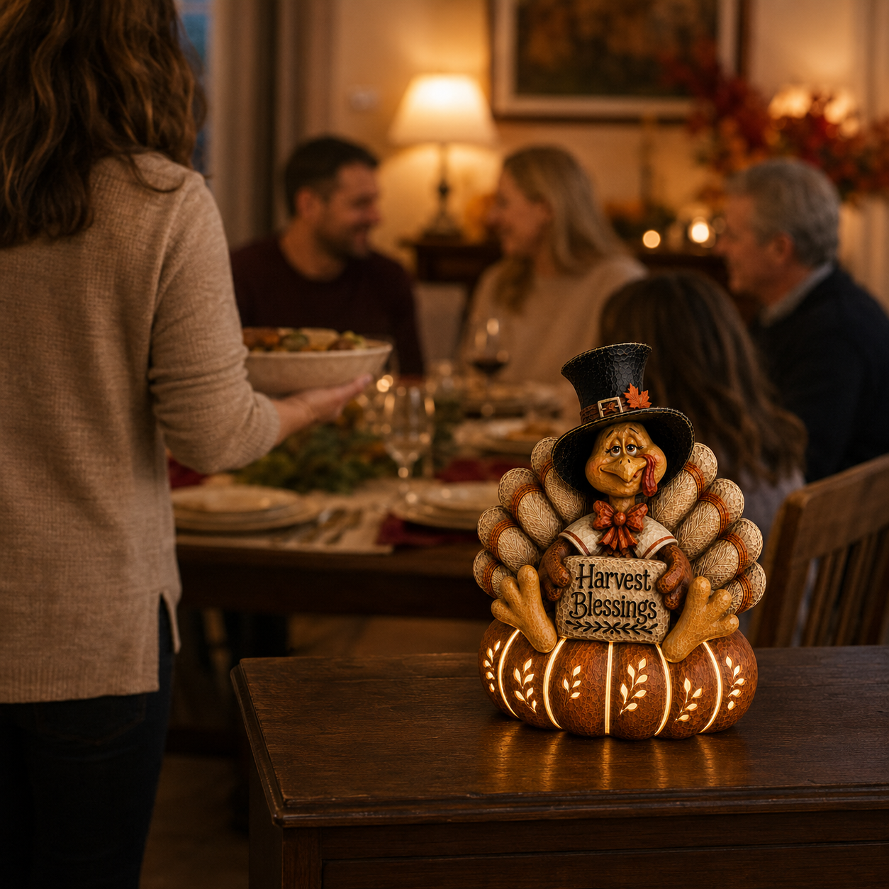 Lighted Harvest Blessings Turkey Decor
