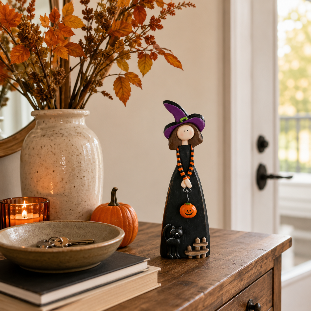 Whimsical Wooden Halloween Witch Figurines