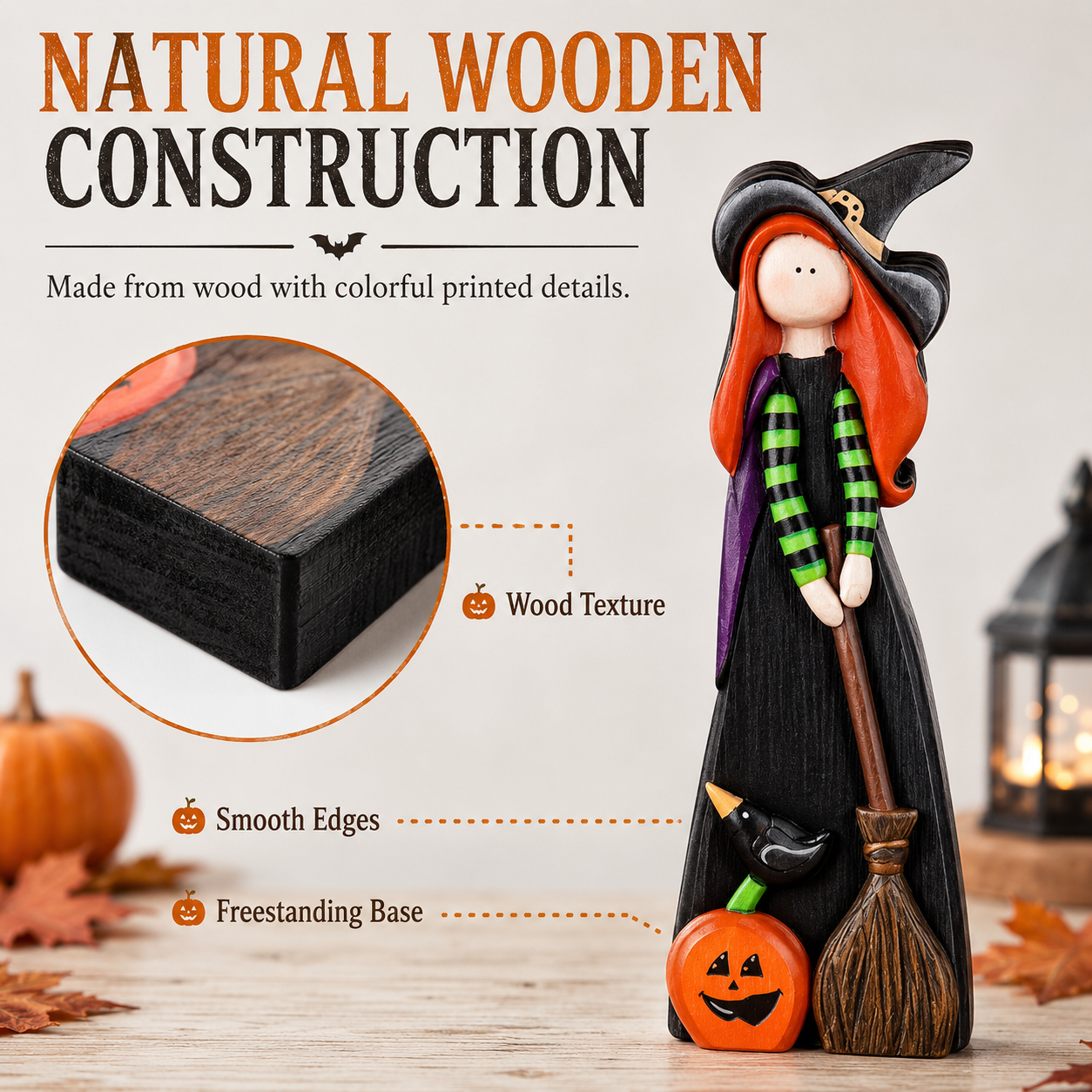Whimsical Wooden Halloween Witch Figurines