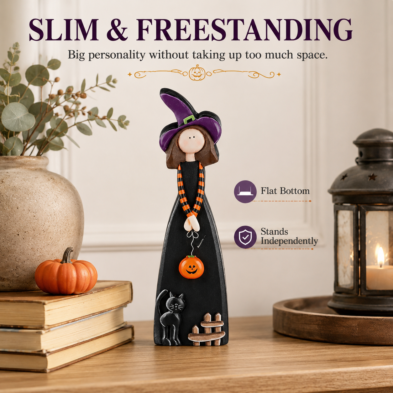 Whimsical Wooden Halloween Witch Figurines