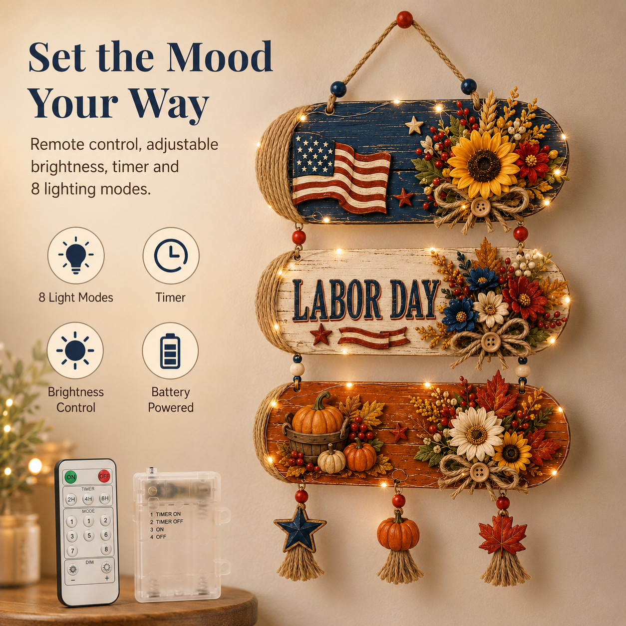 Lighted Labor Day Harvest Hanging Decor