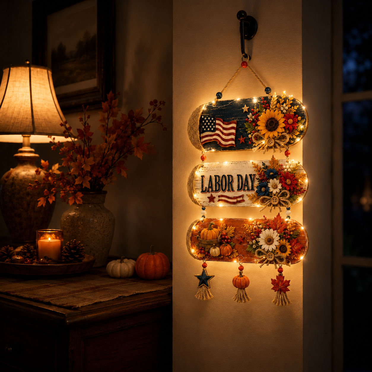 Lighted Labor Day Harvest Hanging Decor