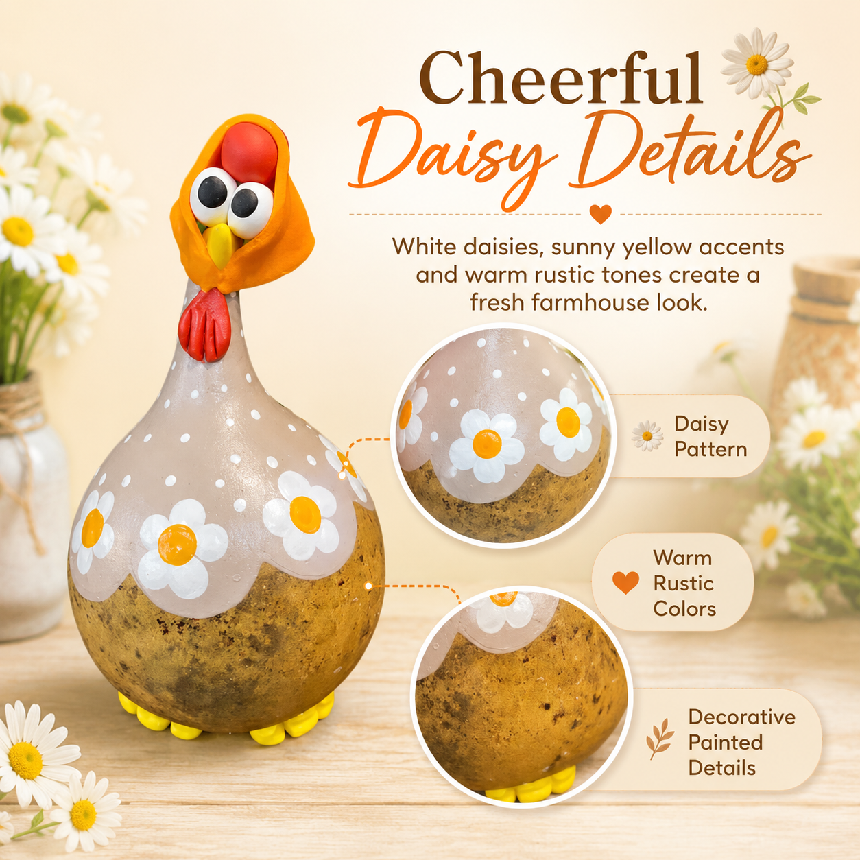 Whimsical Daisy Chicken Farmhouse Decor
