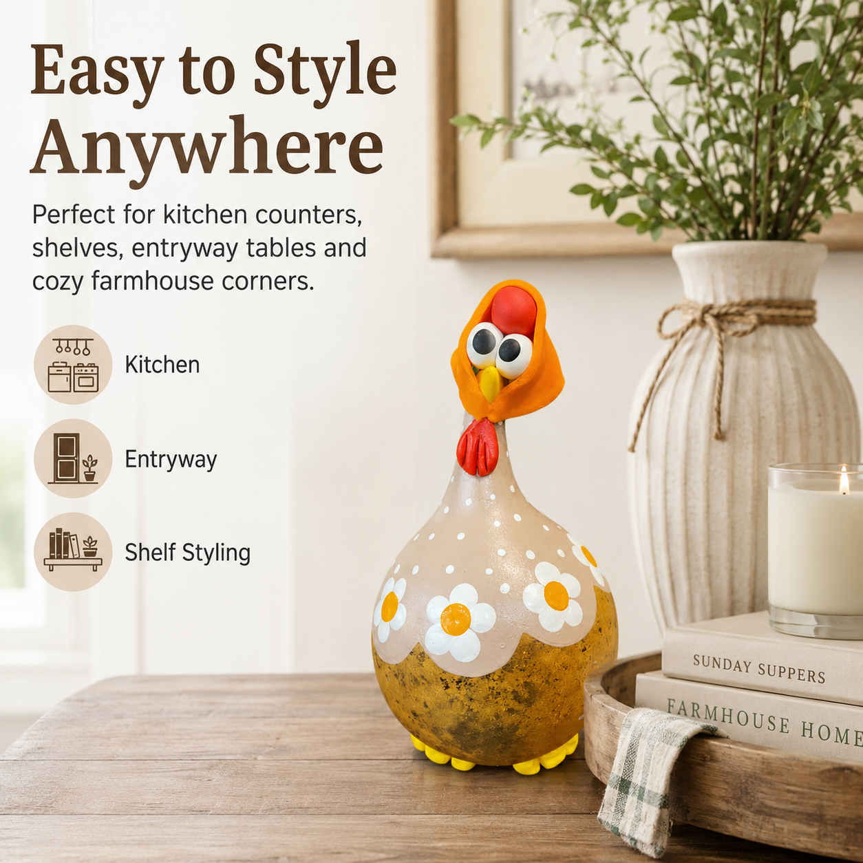 Whimsical Daisy Chicken Farmhouse Decor