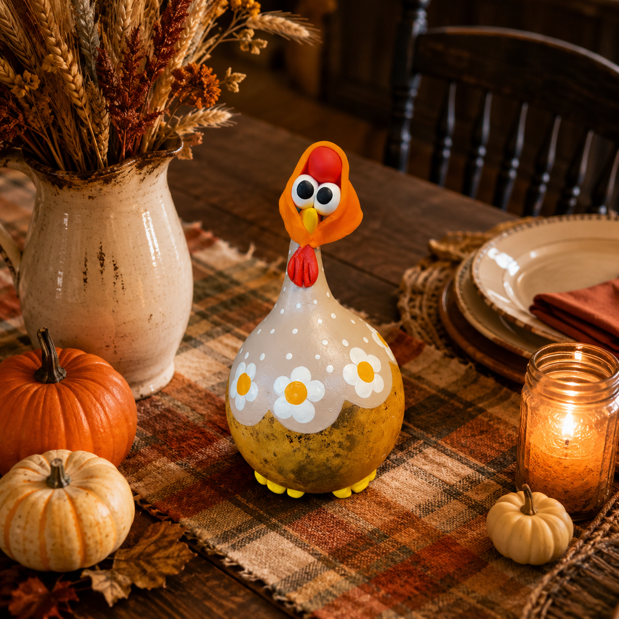 Whimsical Daisy Chicken Farmhouse Decor