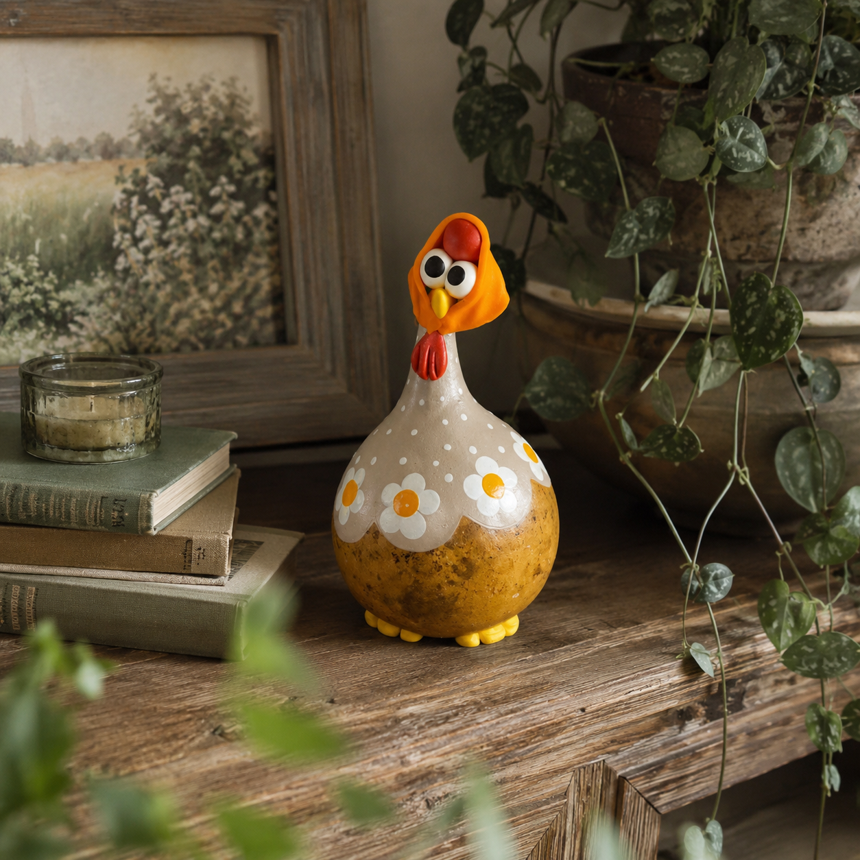 Whimsical Daisy Chicken Farmhouse Decor