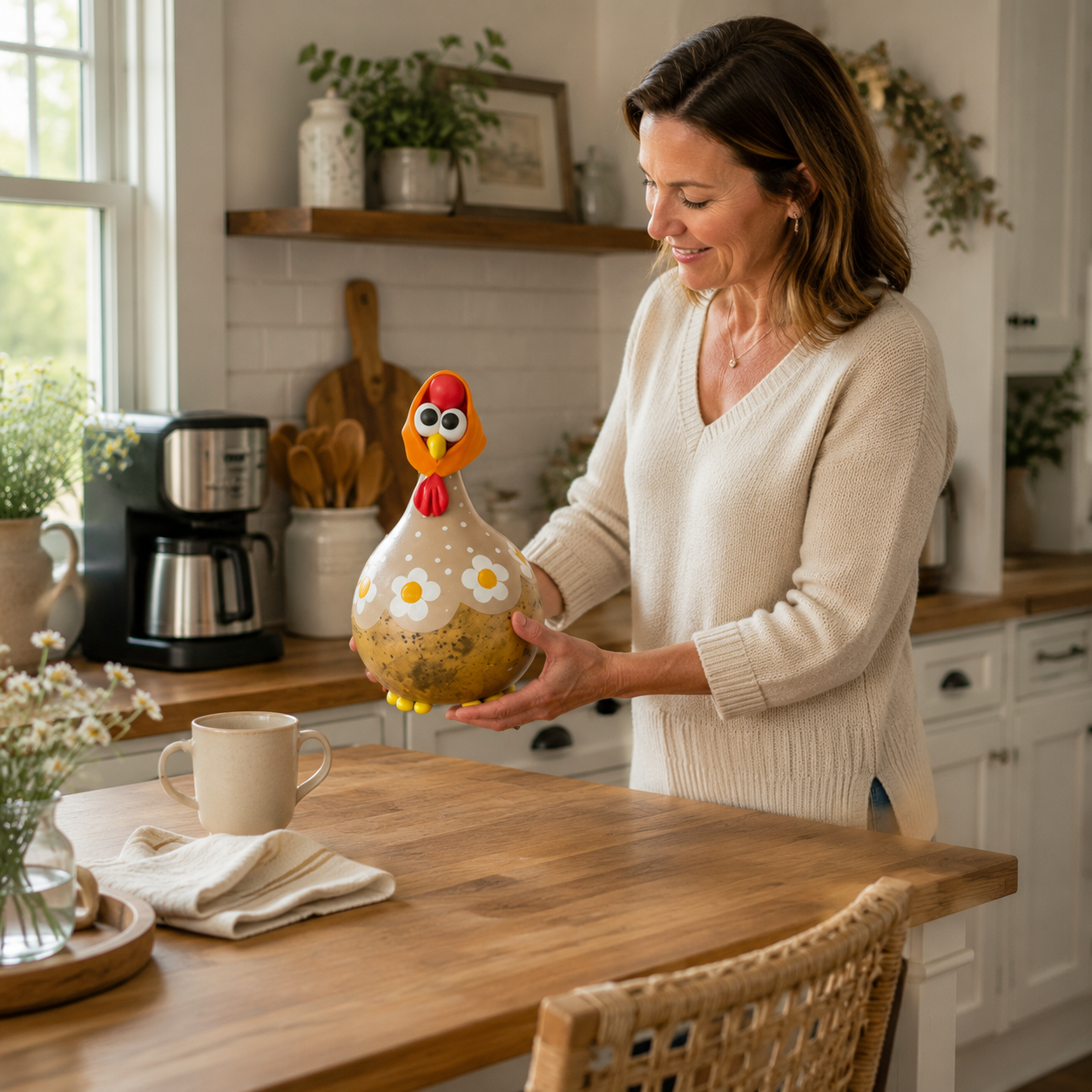Whimsical Daisy Chicken Farmhouse Decor