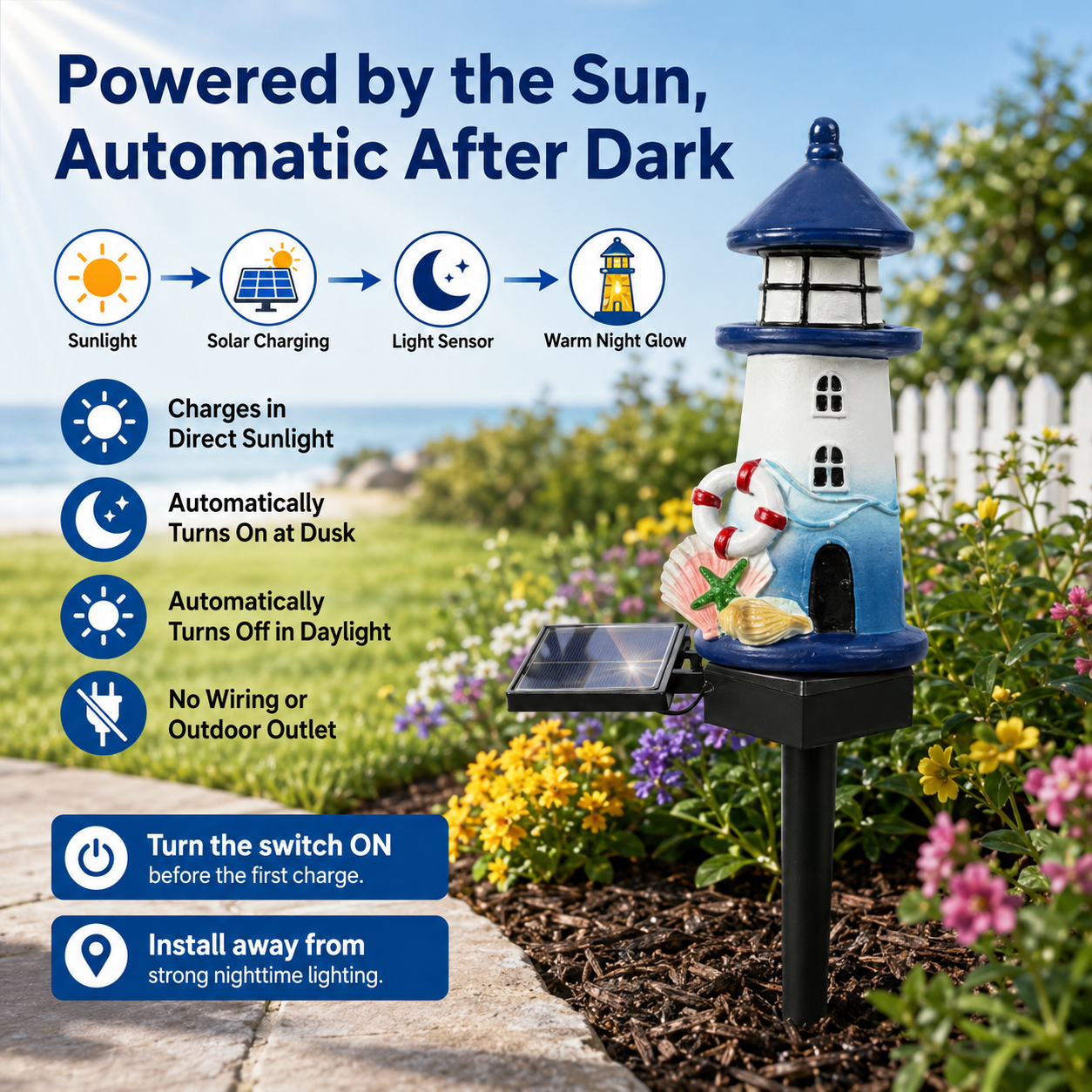 Solar Lighthouse Garden Stake Light