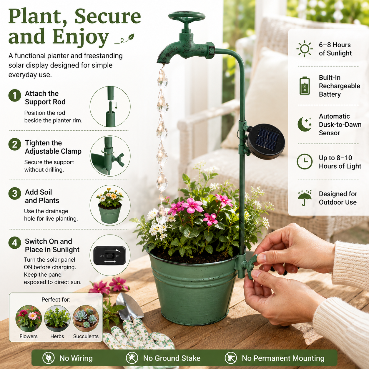 Solar Faucet Planter Light