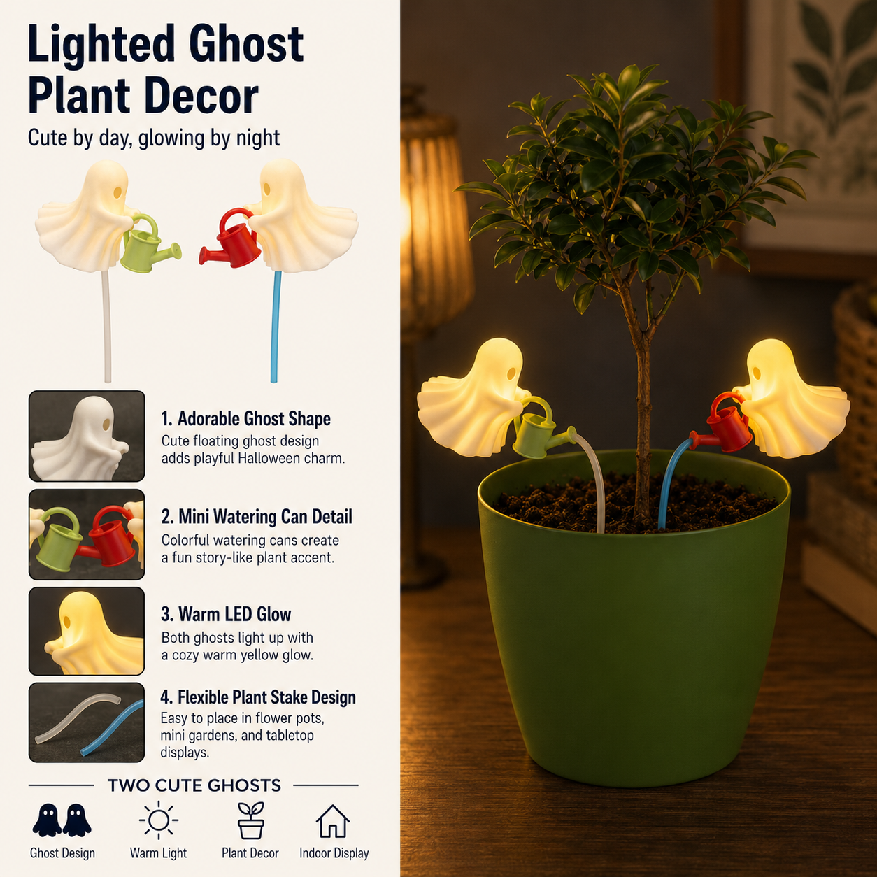 Lighted Ghost Plant Decor 