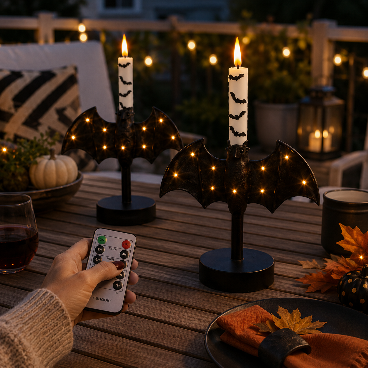Lighted Bat Candle Holder with Remote-Control LED Candle