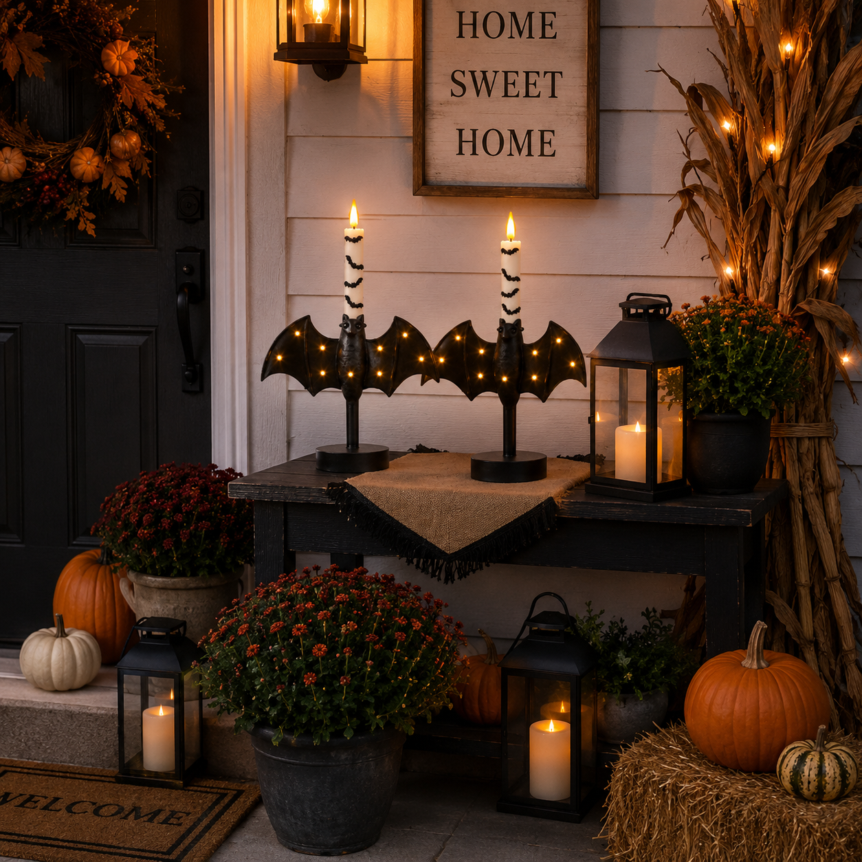 Lighted Bat Candle Holder with Remote-Control LED Candle