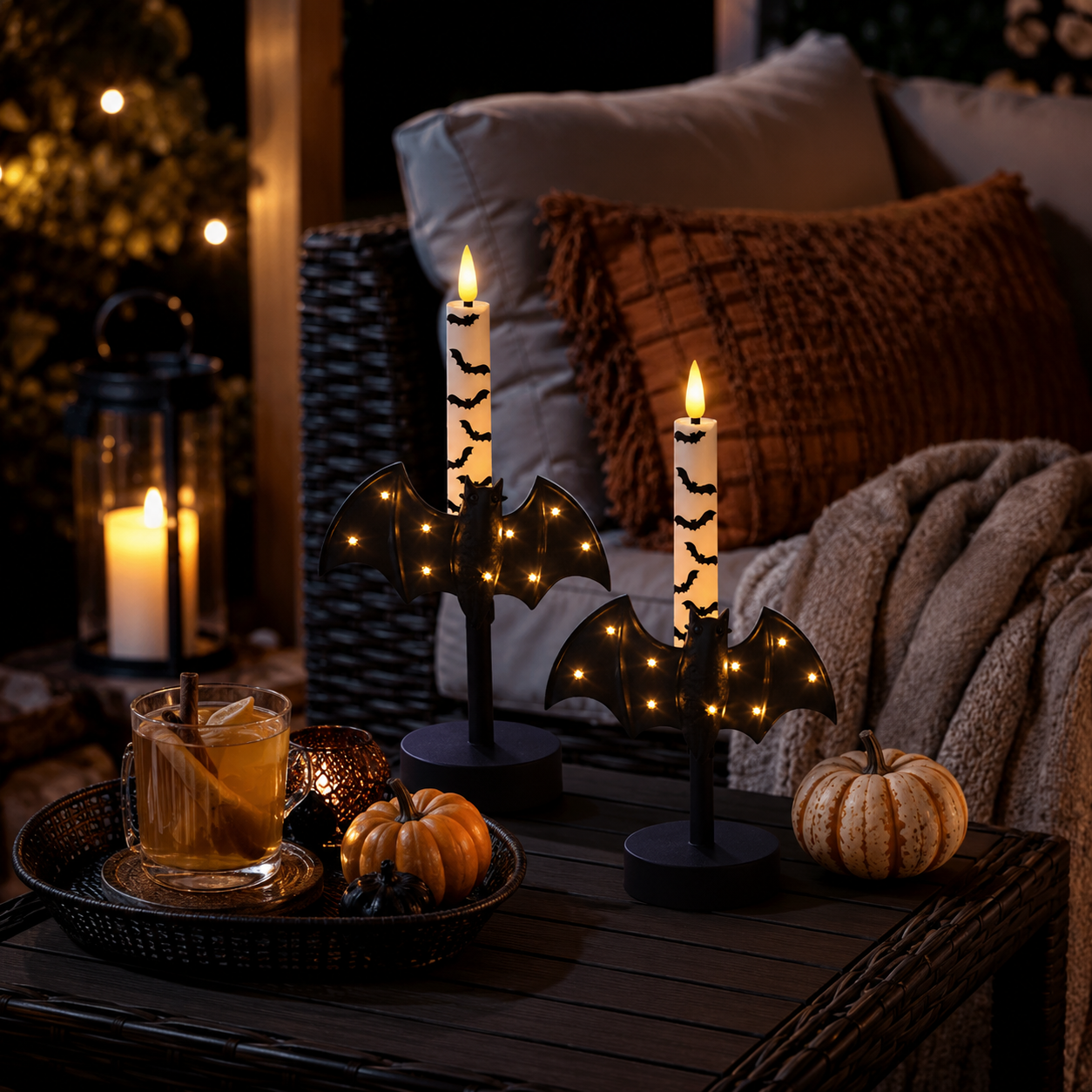 Lighted Bat Candle Holder with Remote-Control LED Candle