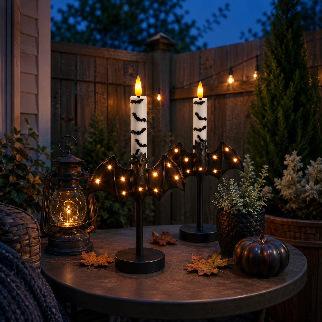 Lighted Bat Candle Holder with Remote-Control LED Candle