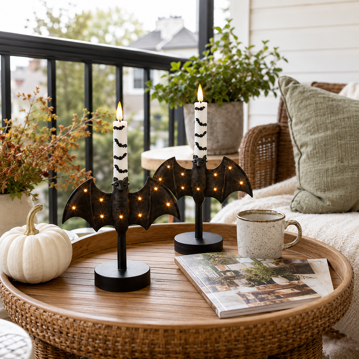 Lighted Bat Candle Holder with Remote-Control LED Candle