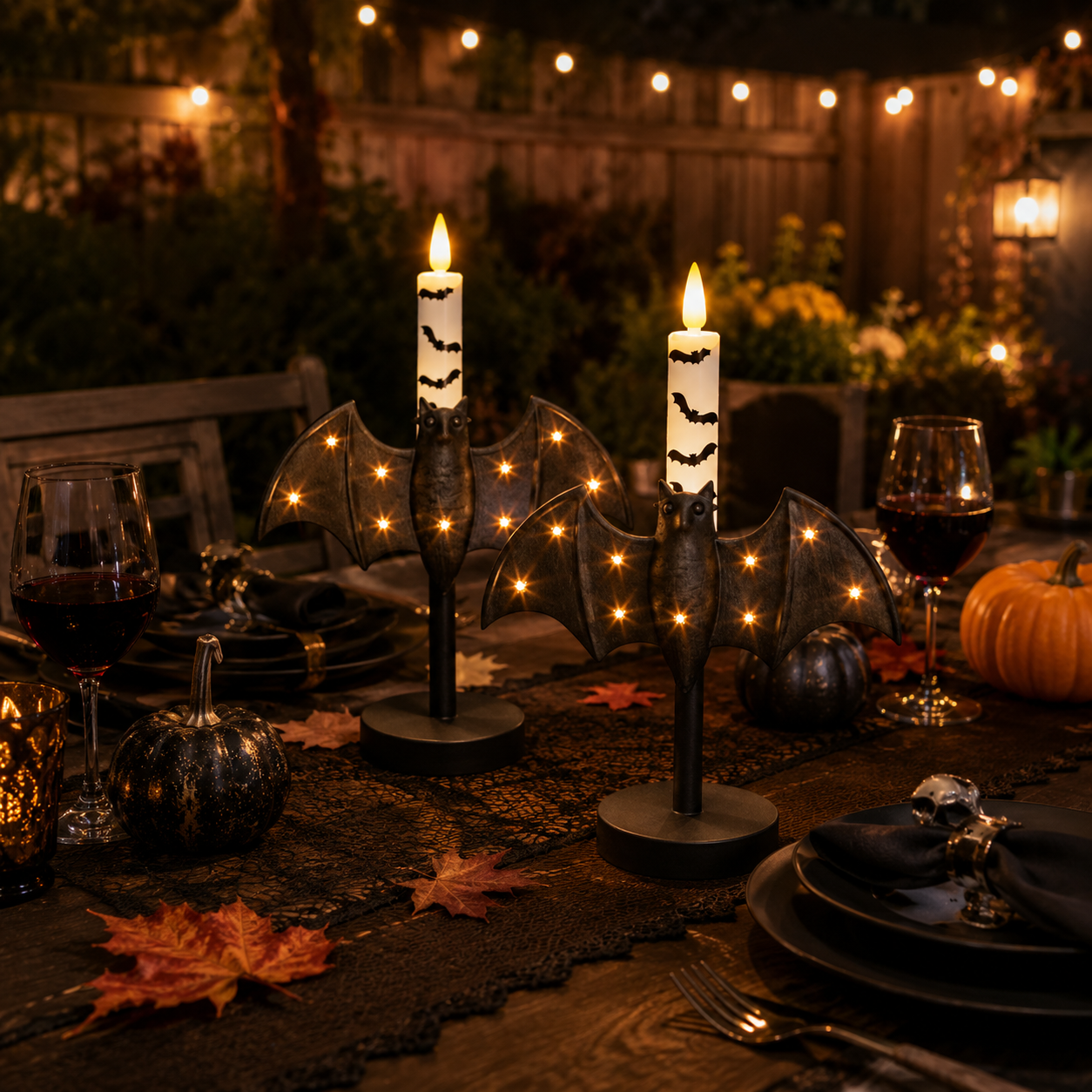 Lighted Bat Candle Holder with Remote-Control LED Candle