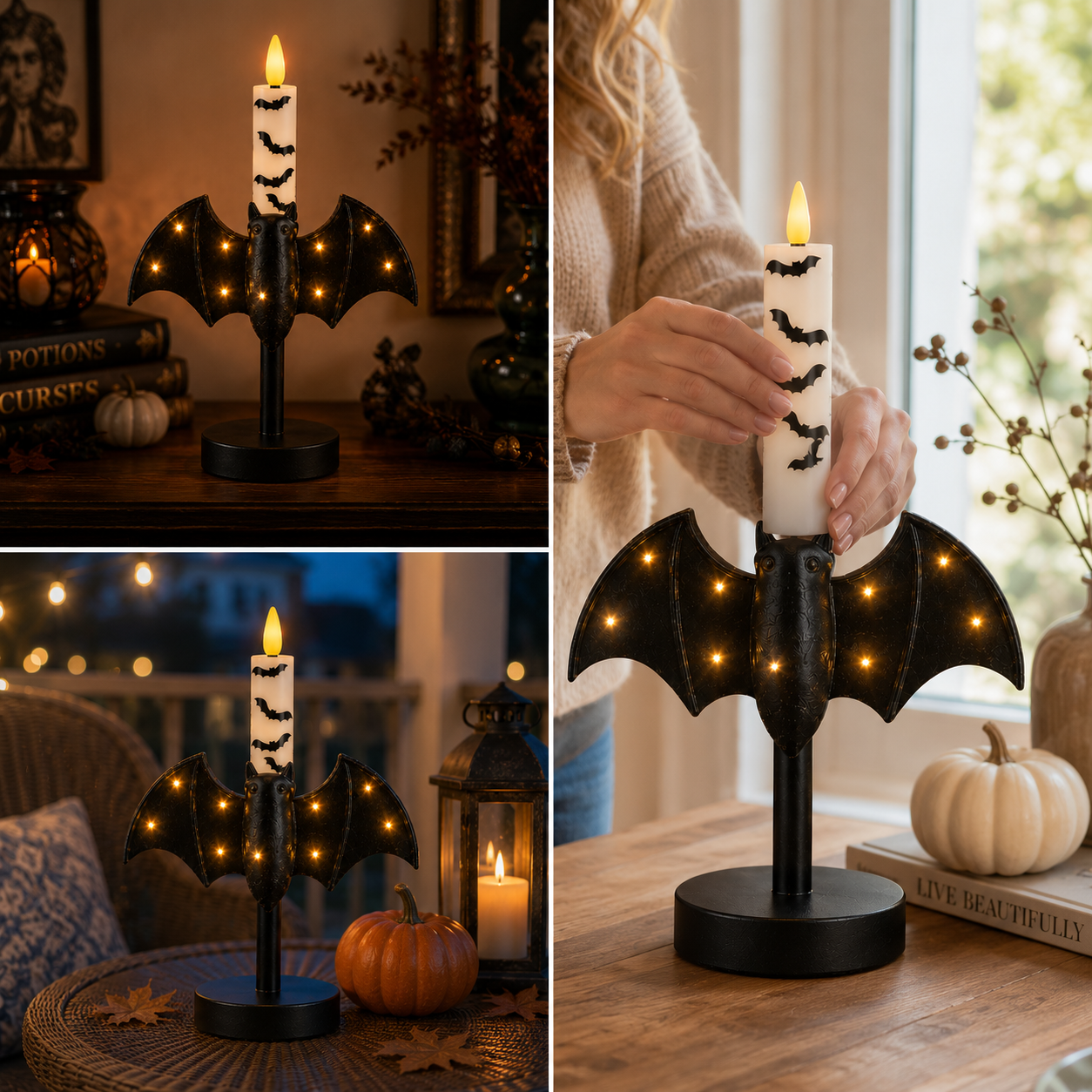 Lighted Bat Candle Holder with Remote-Control LED Candle