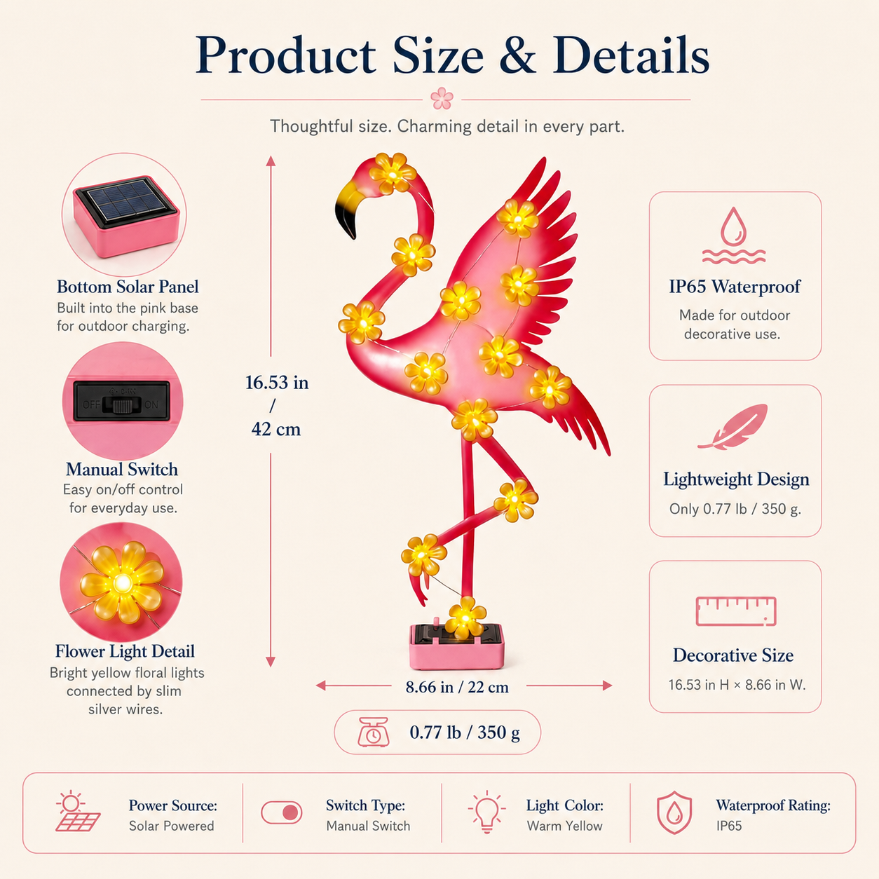 Solar Flamingo Garden Light