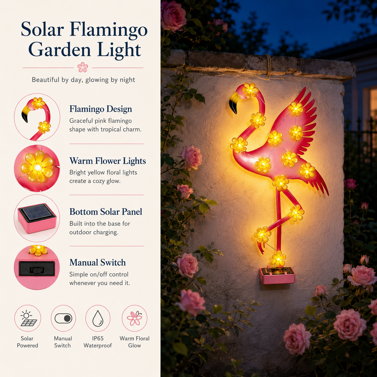 Solar Flamingo Garden Light