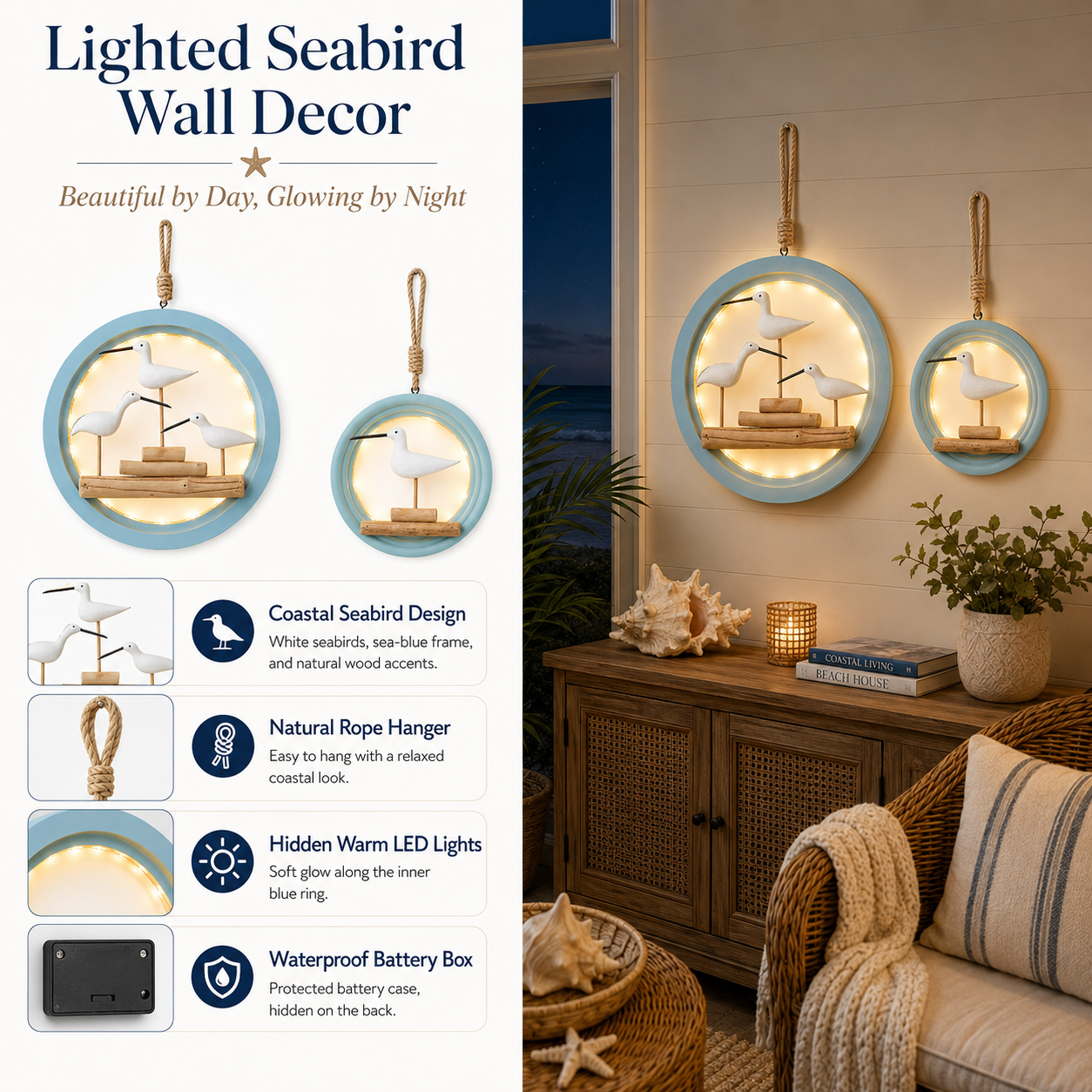 Lighted Seabird Wall Decor