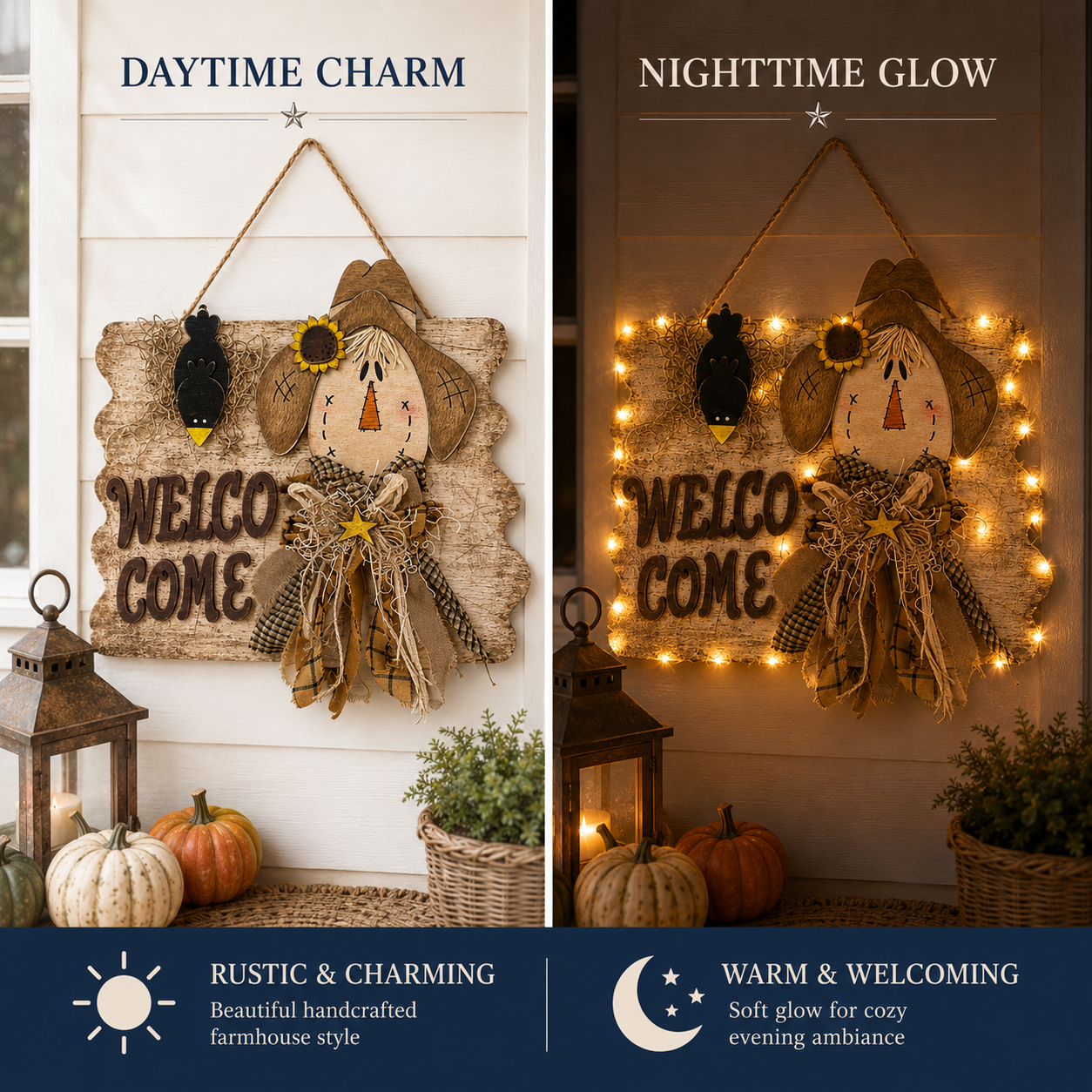 Lighted Welcome Scarecrow Door Hanger