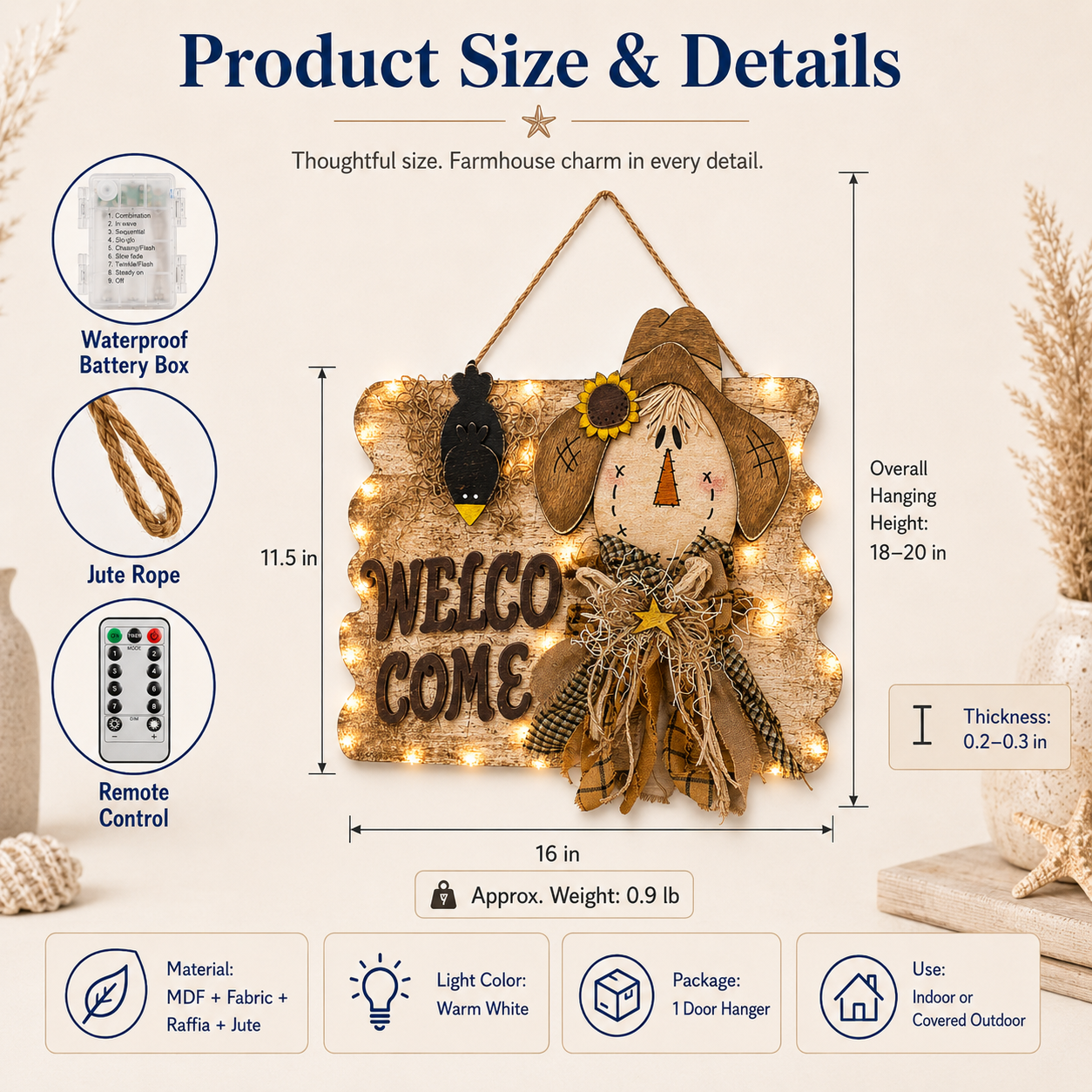 Lighted Welcome Scarecrow Door Hanger