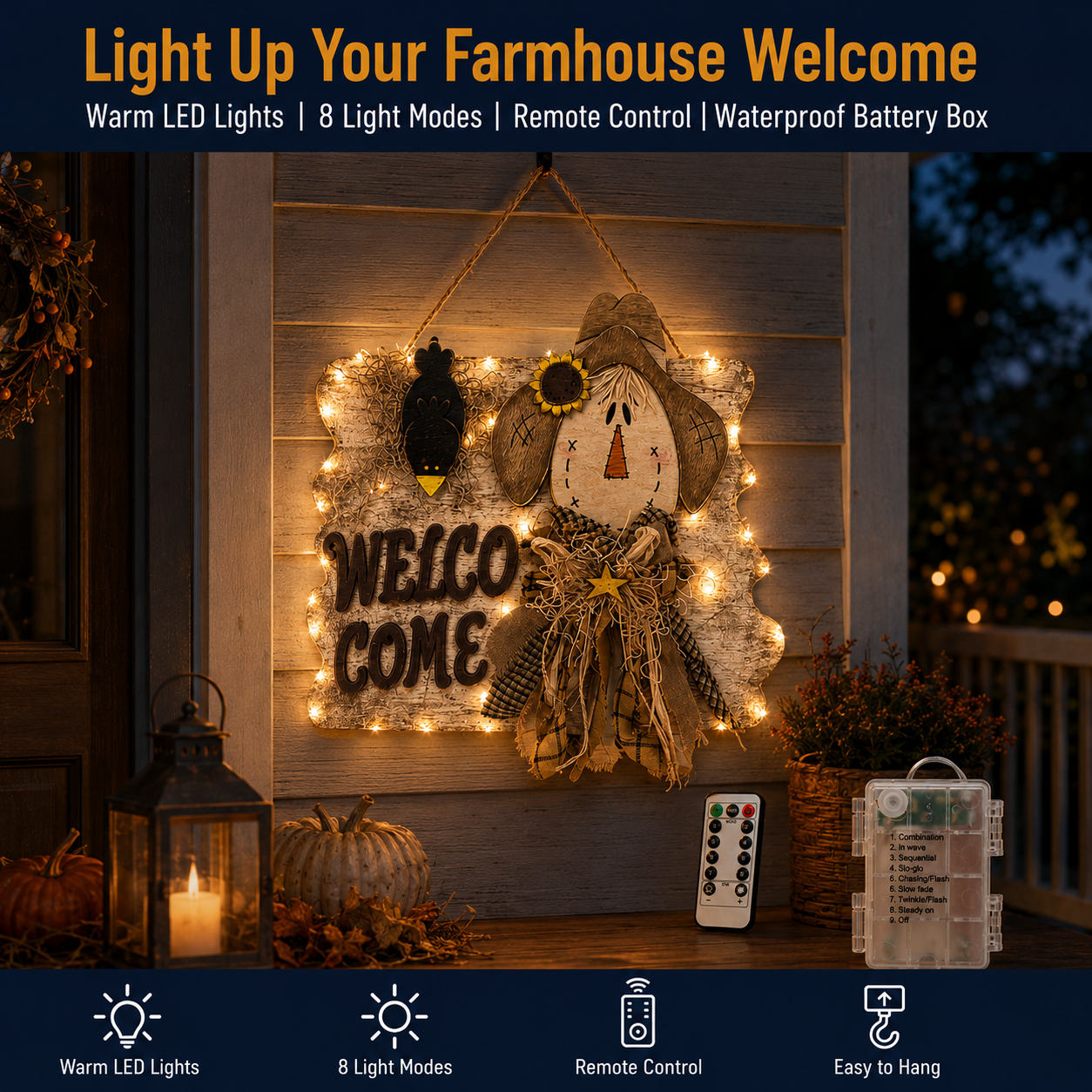 Lighted Welcome Scarecrow Door Hanger
